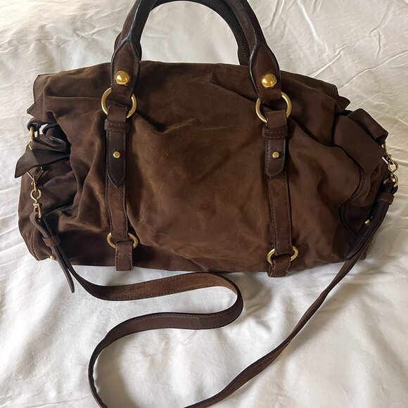 Miu Miu Brown Suede Bow Satchel Bag - Picture 2 of 8